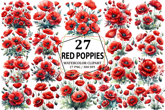 Download Watercolor Red Poppies Clipart Design - Red poppies Collection
