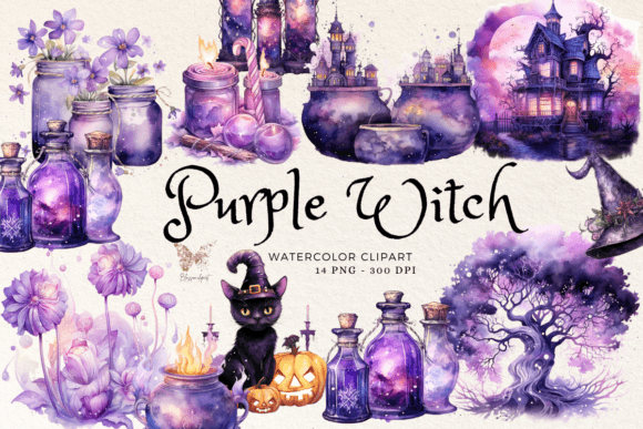 Download Purple Witch Watercolor Cliparts - Cliparts Collection
