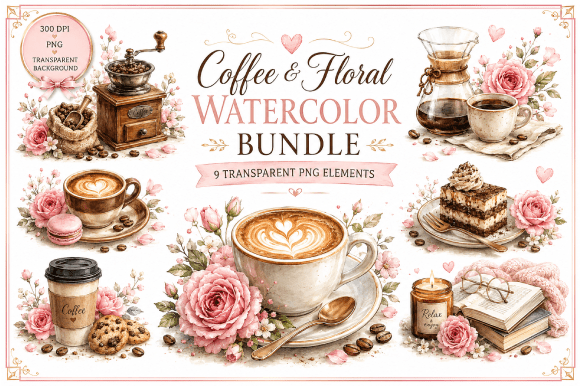 Download Coffee &amp; Floral Watercolor Bundle - Floral watercolor bundle Collection