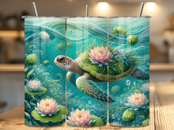Download Lotus Water Lily Teal Sea Turtle Tumbler - Lotus water lily Collection