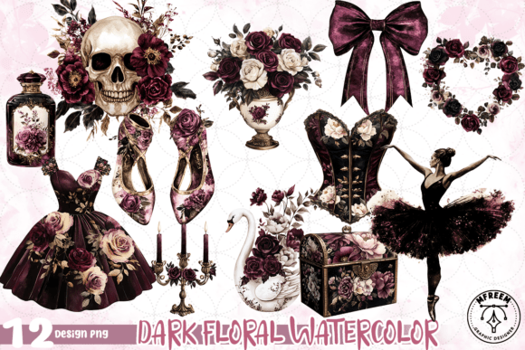 Download Dark Floral Watercolor Bundle PNG - Floral watercolor bundle Collection