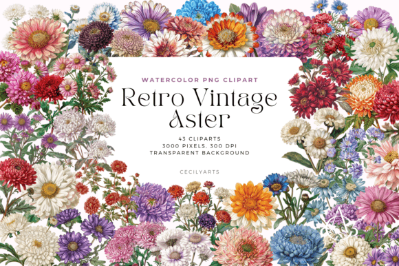 Download Retro Vintage Aster Flower Cliparts - Cliparts Collection