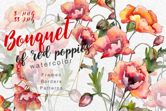 Download Bouquet of Red Poppies PNG Watercolor Set - Red poppies Collection