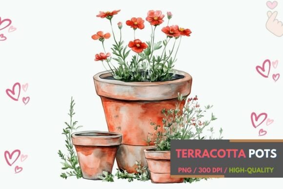 Download Rustic Potted Plants Watercolor Art - Potted plants Collection