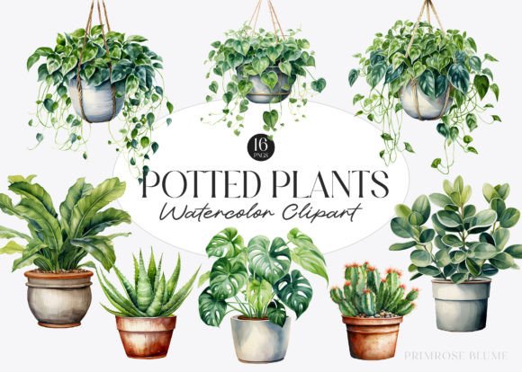 Download Watercolor Potted Plants Clipart - Potted plants Collection