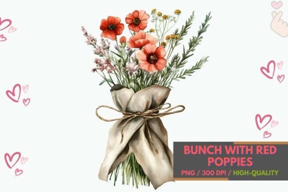 Download Wildflower Bunch with Red Poppies PNG - Red poppies Collection