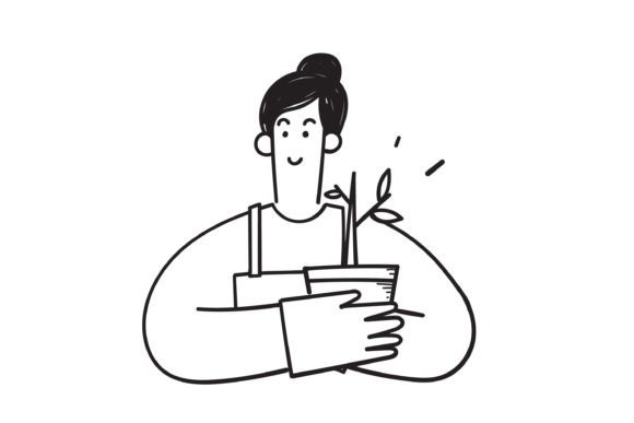 Download Doodle Person Holding Potted Plants - Potted plants Collection