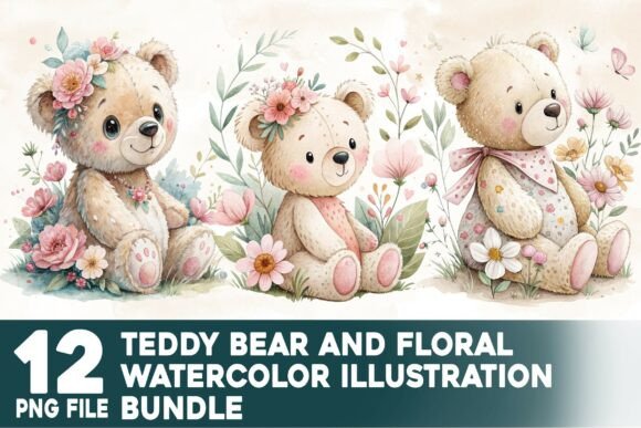 Download Teddy Bear and Floral Watercolor Bundle - Floral watercolor bundle Collection